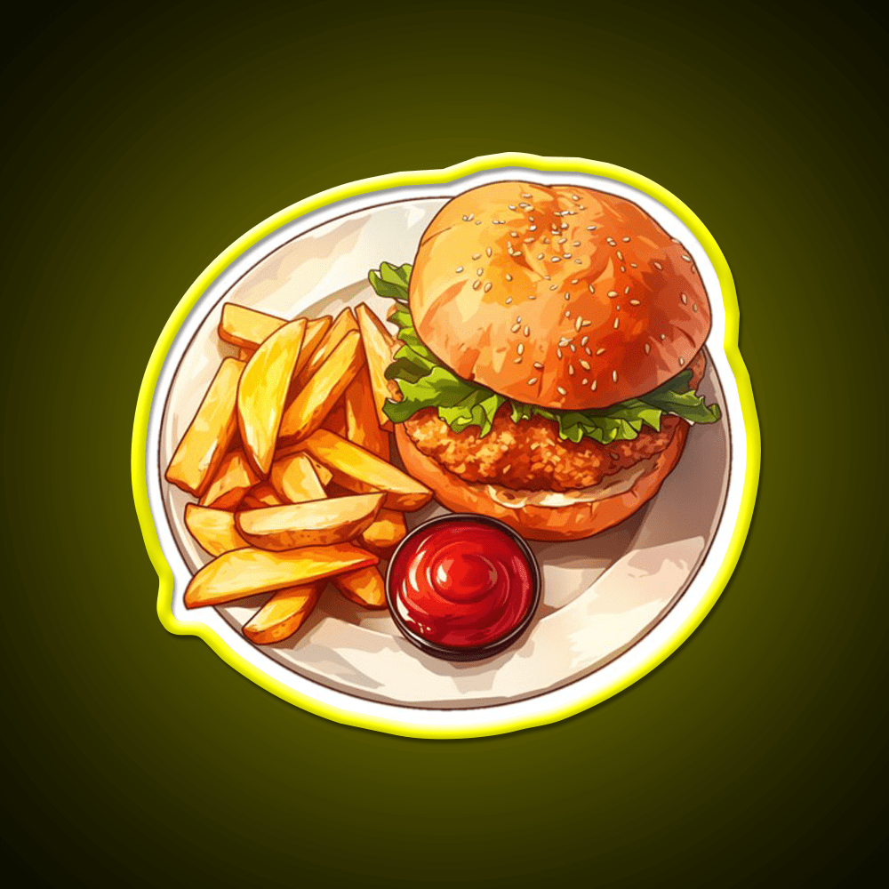 Chicken Burger And Fries Fast Food Led Neon Sign For Burger Place Rgb Color - Shineneon