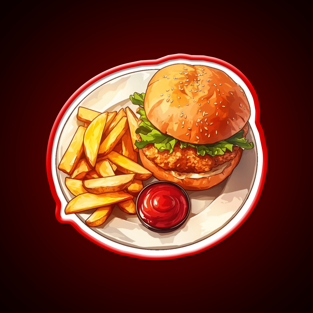 Chicken Burger And Fries Fast Food Led Neon Sign For Burger Place Rgb Color - Shineneon