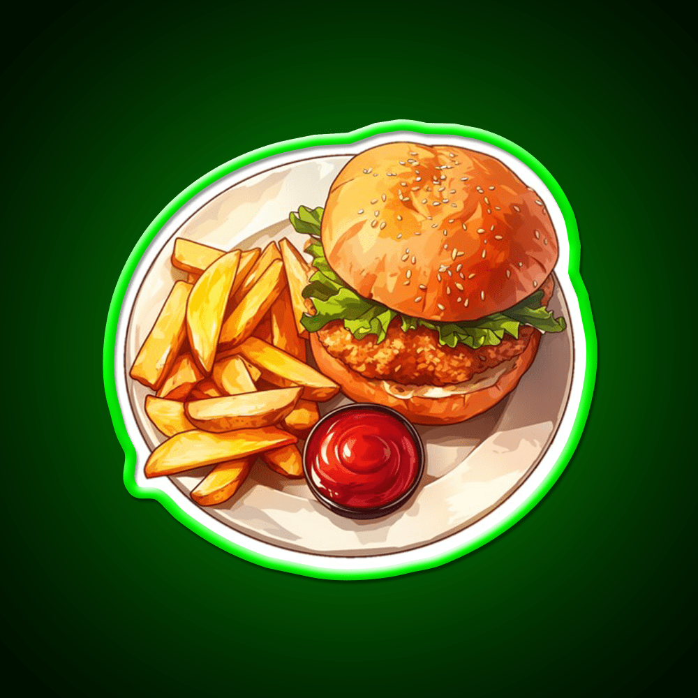 Chicken Burger And Fries Fast Food Led Neon Sign For Burger Place Rgb Color - Shineneon