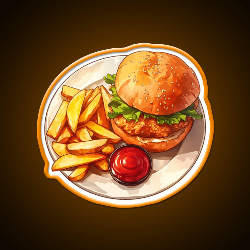 Chicken Burger And Fries Fast Food Led Neon Sign For Burger Place Rgb Color - Shineneon