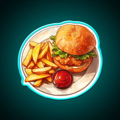 Chicken Burger And Fries Fast Food Led Neon Sign For Burger Place Rgb Color - Shineneon