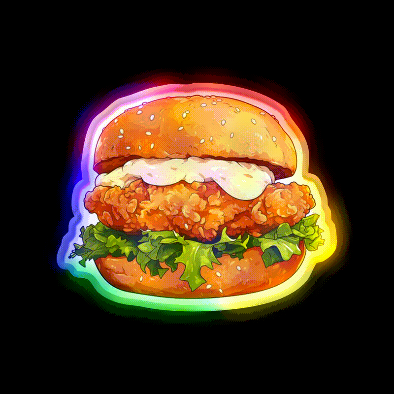 Chicken Burger Fast Food Led Neon Sign For Burger Place Rgb Color