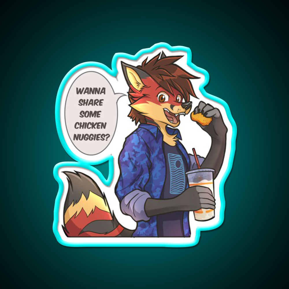 Chicken Nuggies Toku Furry Fox Fast Food Led Neon Sign For Burger Place Rgb Color