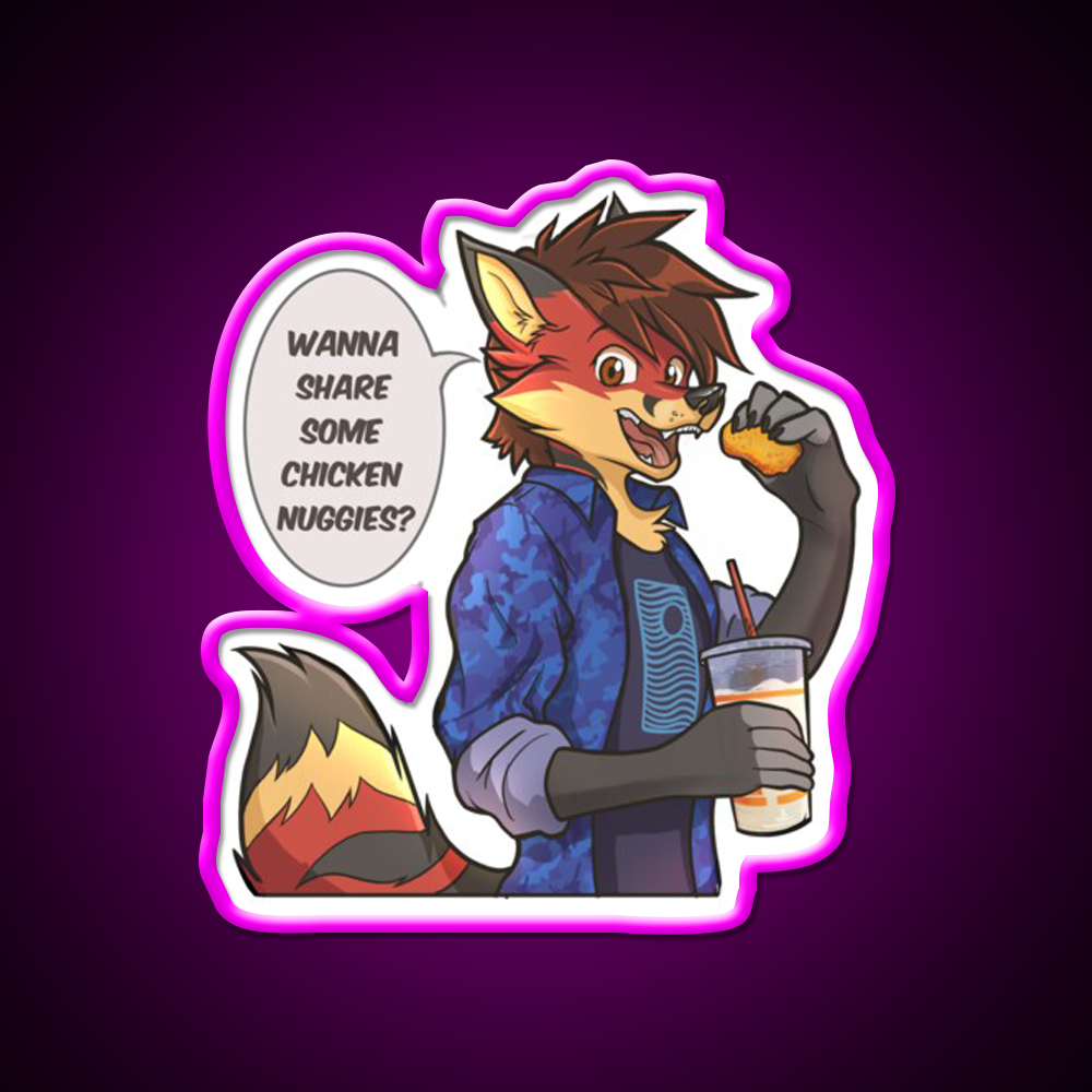 Chicken Nuggies Toku Furry Fox Fast Food Led Neon Sign For Burger Place Rgb Color