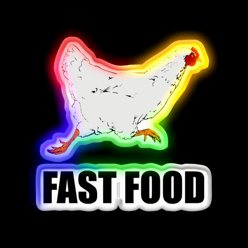 Chicken Running Fast Food Led Neon Sign For Burger Place Rgb Color