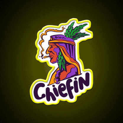 Chiefin Weed Native Gift Hemp Inspired Green Leaf Led Neon Sign Rgb Color