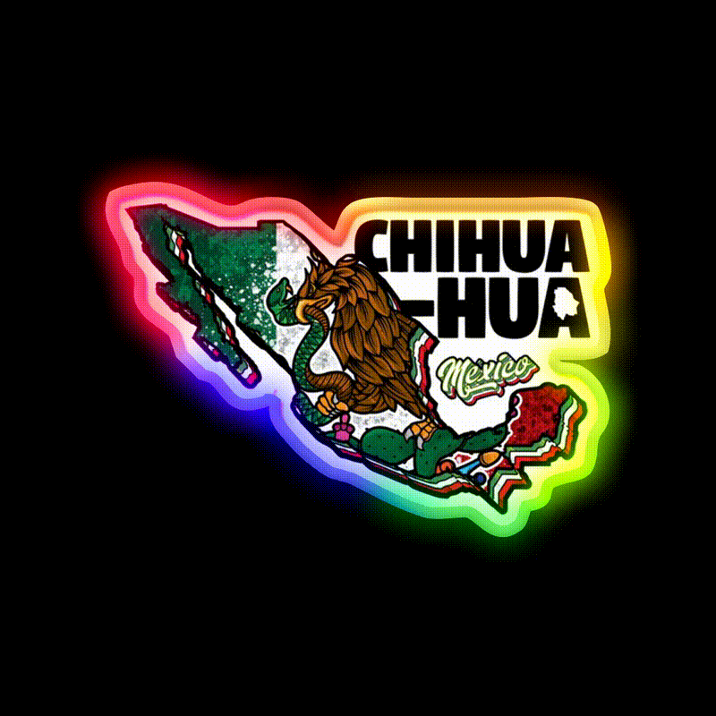 Chihuahua Map Of Mexico Party Drink Tequila Led Neon Sign Rgb Color - LED neon sign close-up detail