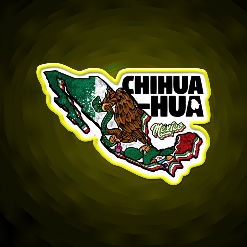 Chihuahua Map Of Mexico Party Drink Tequila Led Neon Sign Rgb Color - Custom LED neon sign front view