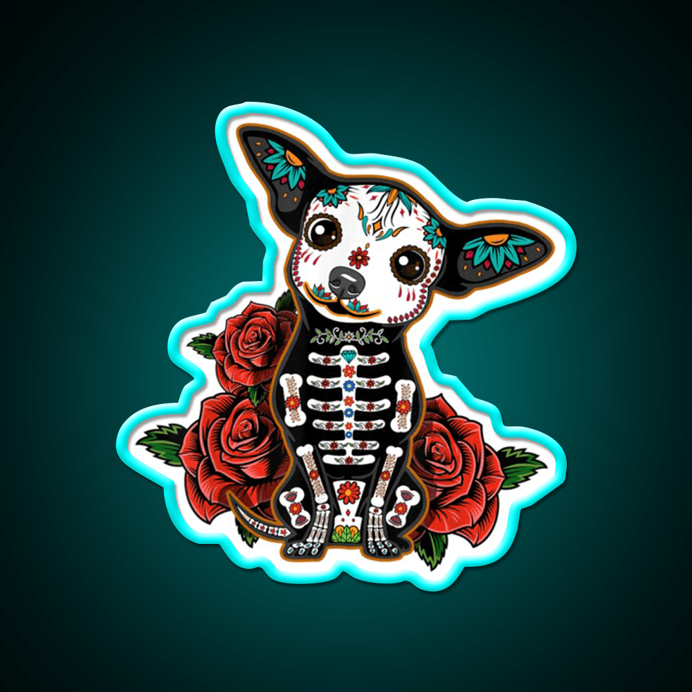 Chihuahua Muertos Day Of The Dead Dog Sugar Skull Tequila Led Neon Sign Rgb Color - Shineneon