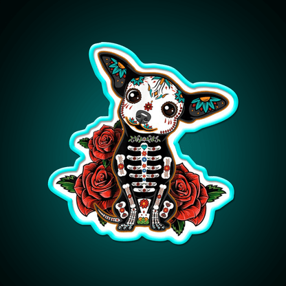 Chihuahua Muertos Day Of The Dead Dog Sugar Skull Tequila Led Neon Sign Rgb Color - Shineneon