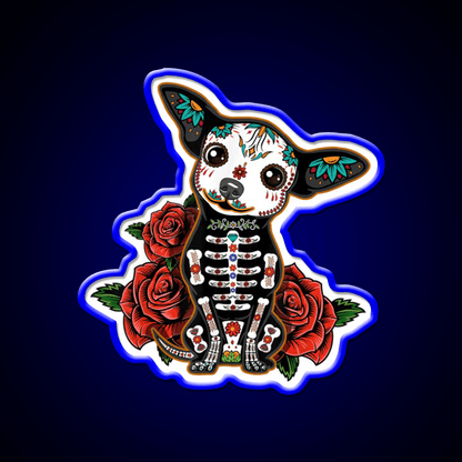 Chihuahua Muertos Day Of The Dead Dog Sugar Skull Tequila Led Neon Sign Rgb Color - Shineneon