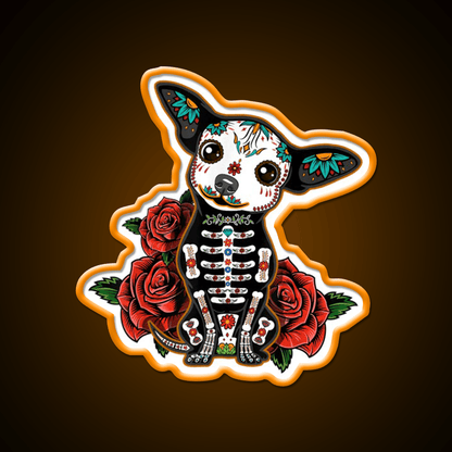 Chihuahua Muertos Day Of The Dead Dog Sugar Skull Tequila Led Neon Sign Rgb Color - Shineneon