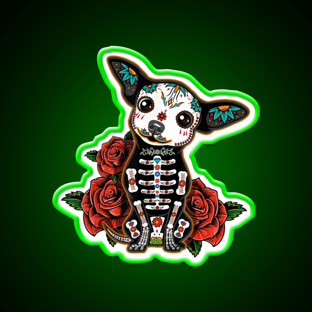 Chihuahua Muertos Day Of The Dead Dog Sugar Skull Tequila Led Neon Sign Rgb Color - Shineneon