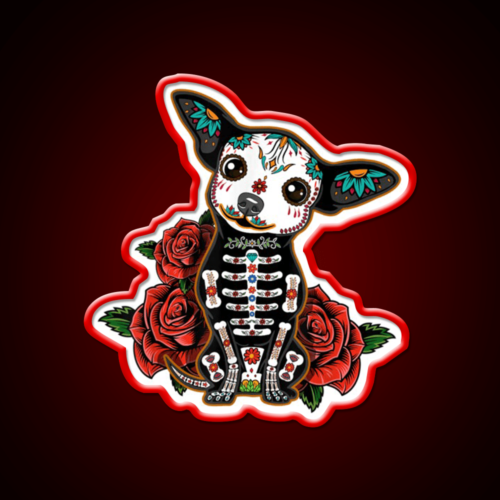 Chihuahua Muertos Day Of The Dead Dog Sugar Skull Tequila Led Neon Sign Rgb Color - Shineneon