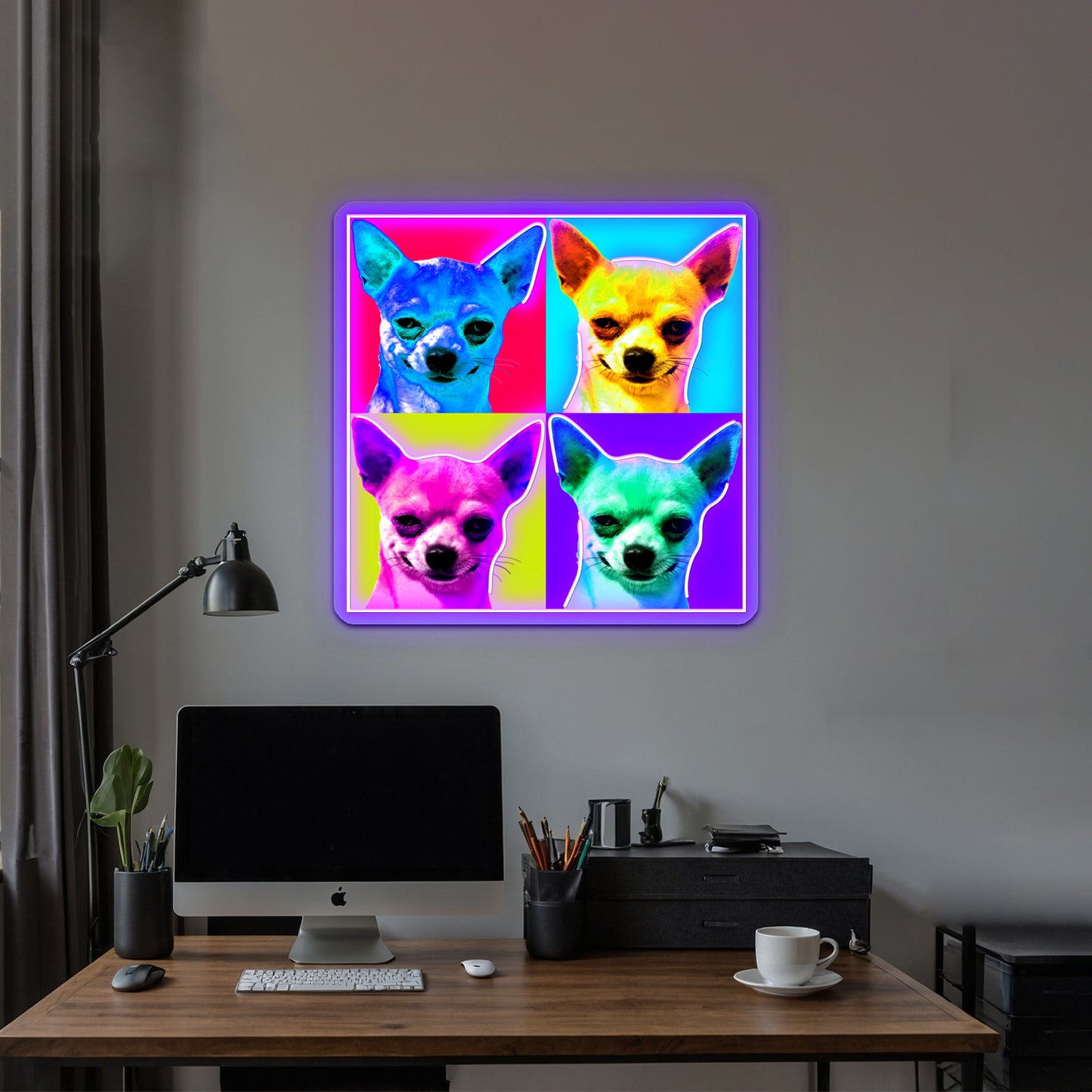 Chihuahua Pop Artwork Business Neon Sign