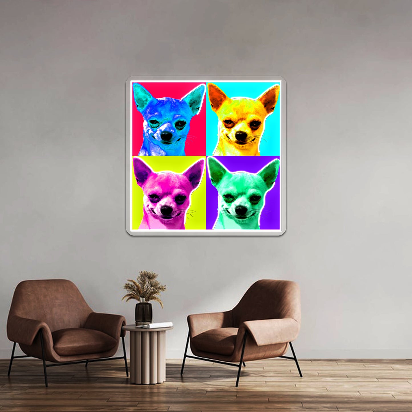 Chihuahua Pop Artwork Business Neon Sign