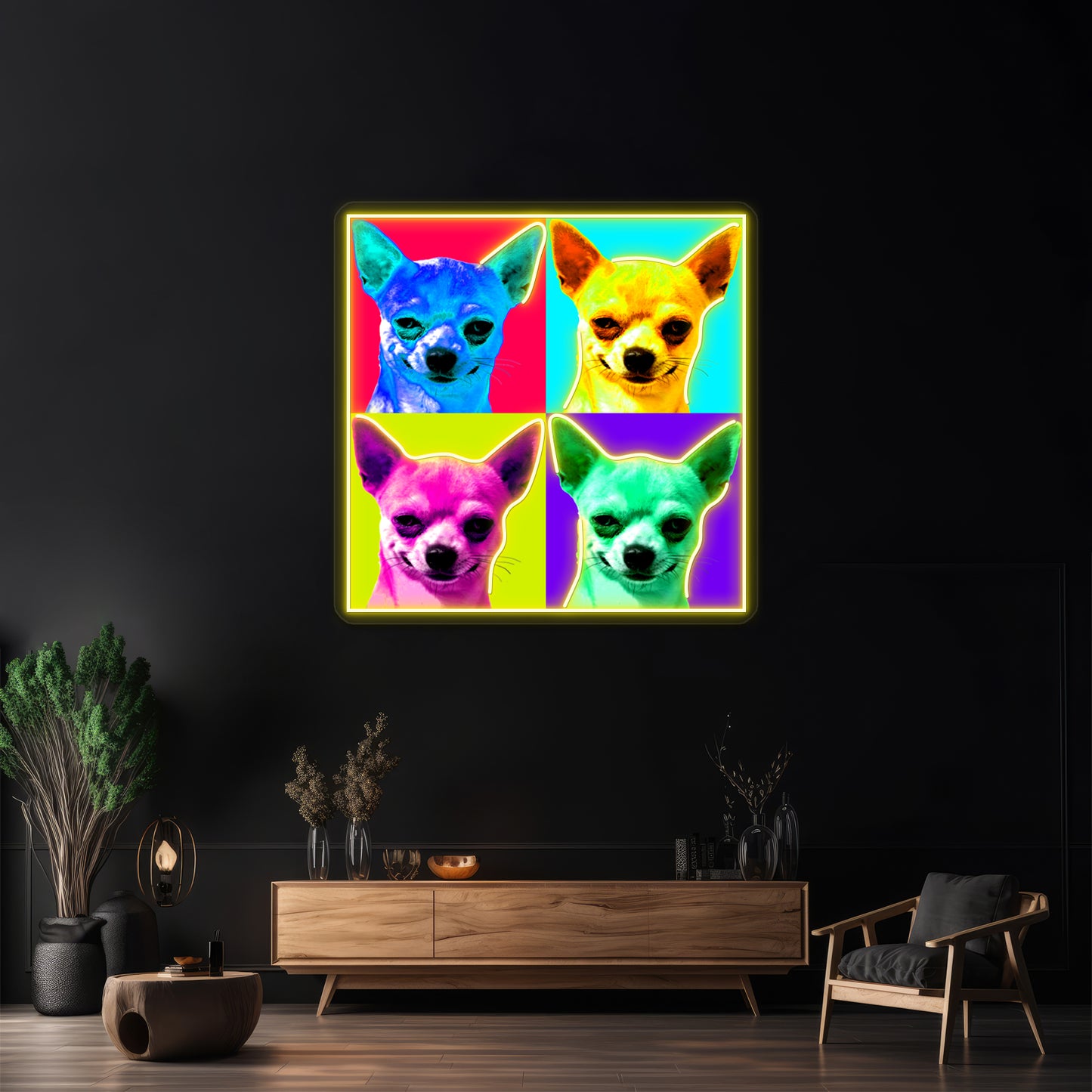 Chihuahua Pop Artwork Business Neon Sign