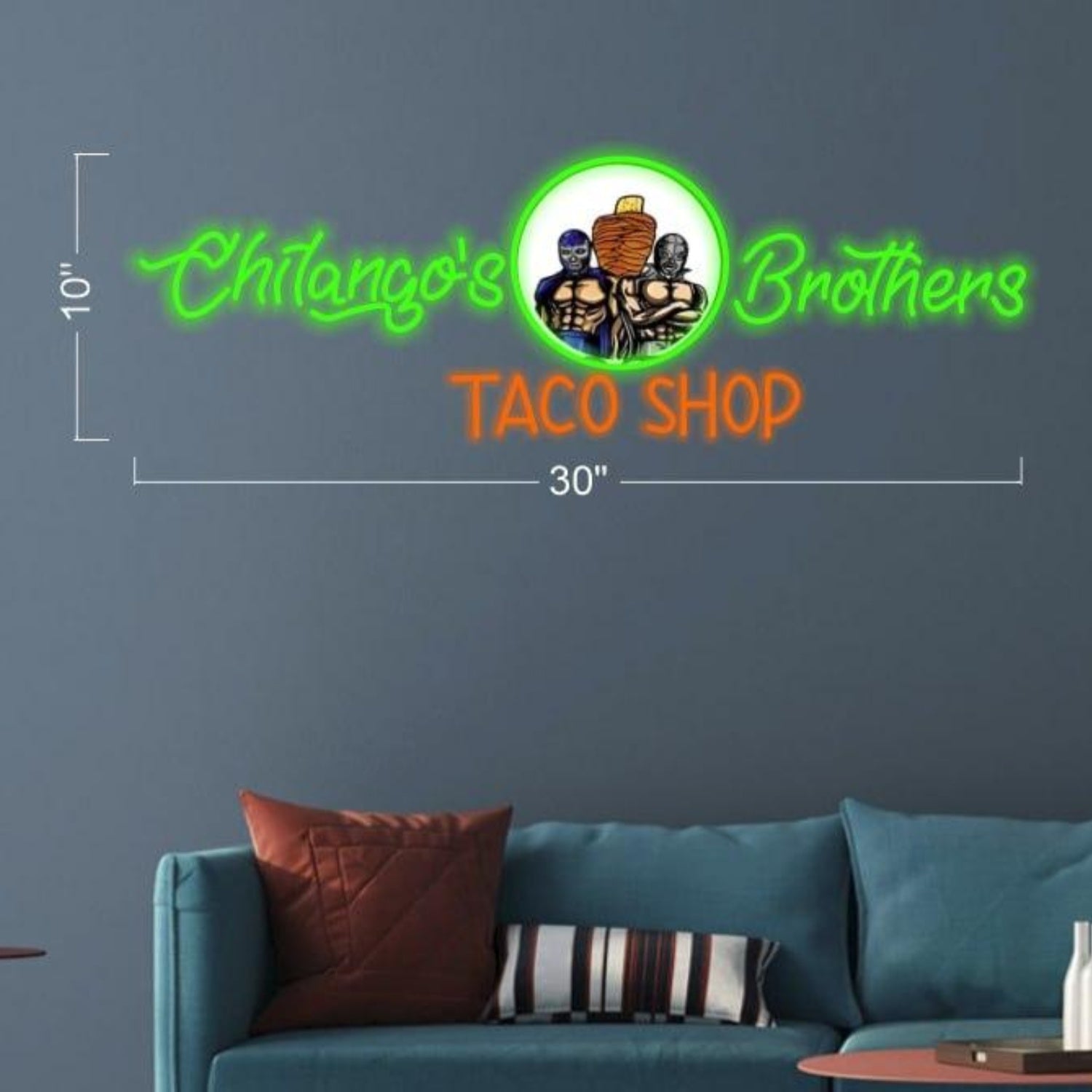 Chilangos Brothers Taco Shop Green-Orange Mexican Led Neon Sign For Restaurant Decor | Shineneon