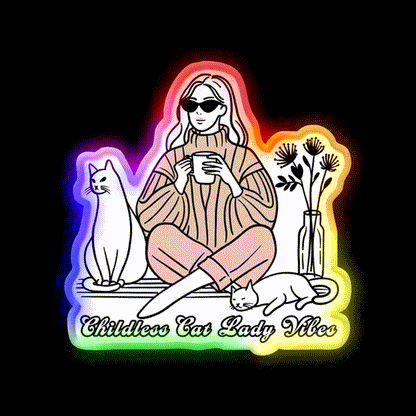 Childless Cat Lady Vibes Cafe Led Neon Sign Espresso Bar Art Rgb Color