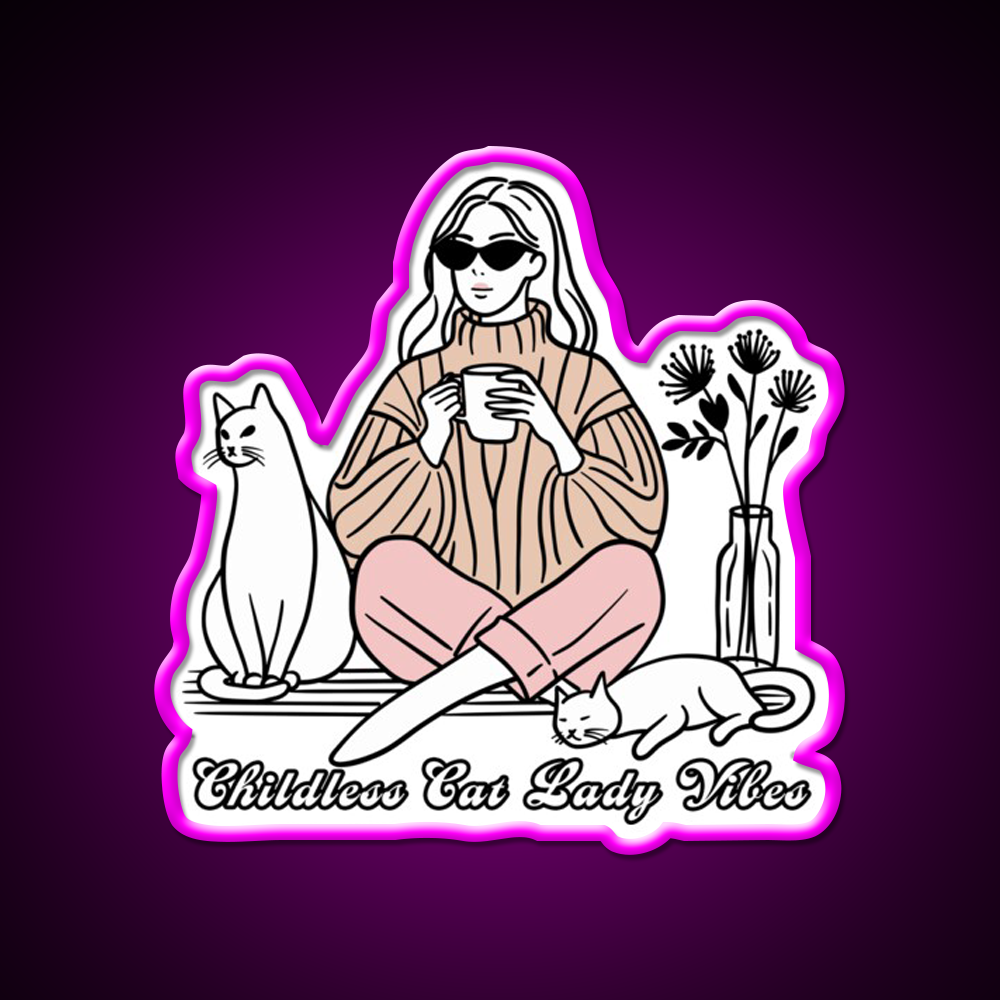 Childless Cat Lady Vibes Cafe Led Neon Sign Espresso Bar Art Rgb Color