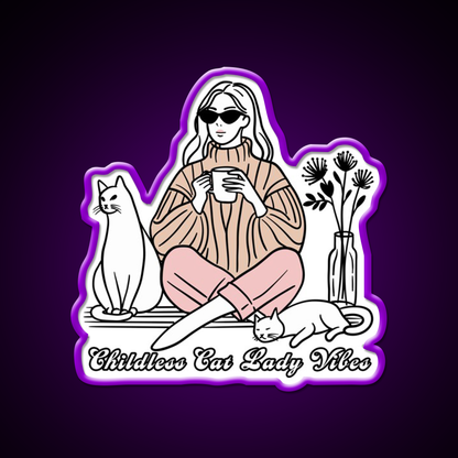 Childless Cat Lady Vibes Cafe Led Neon Sign Espresso Bar Art Rgb Color