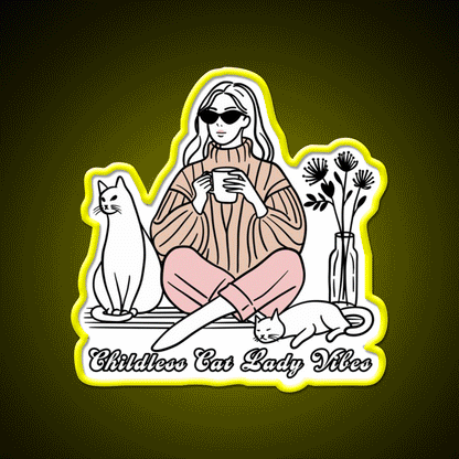 Childless Cat Lady Vibes Cafe Led Neon Sign Espresso Bar Art Rgb Color