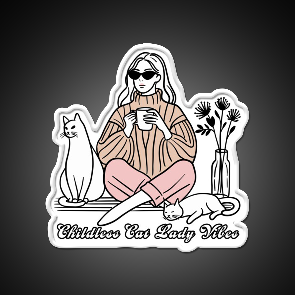 Childless Cat Lady Vibes Cafe Led Neon Sign Espresso Bar Art Rgb Color