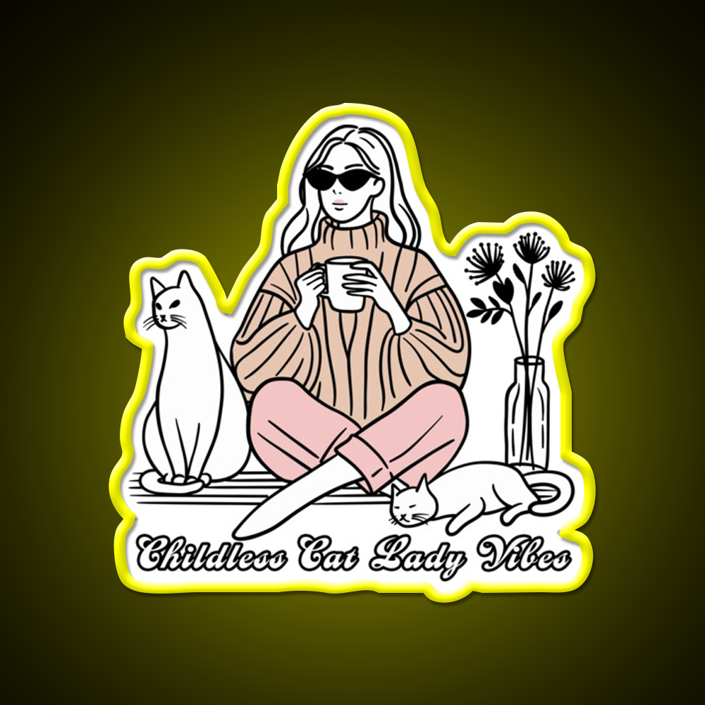 Childless Cat Lady Vibes Cafe Led Neon Sign Espresso Bar Art Rgb Color