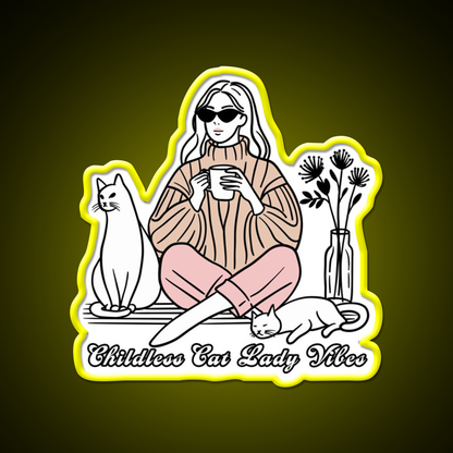 Childless Cat Lady Vibes Cafe Led Neon Sign Espresso Bar Art Rgb Color