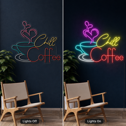 Chill Coffee LED Neon Sign - 06 Day Night Comparison