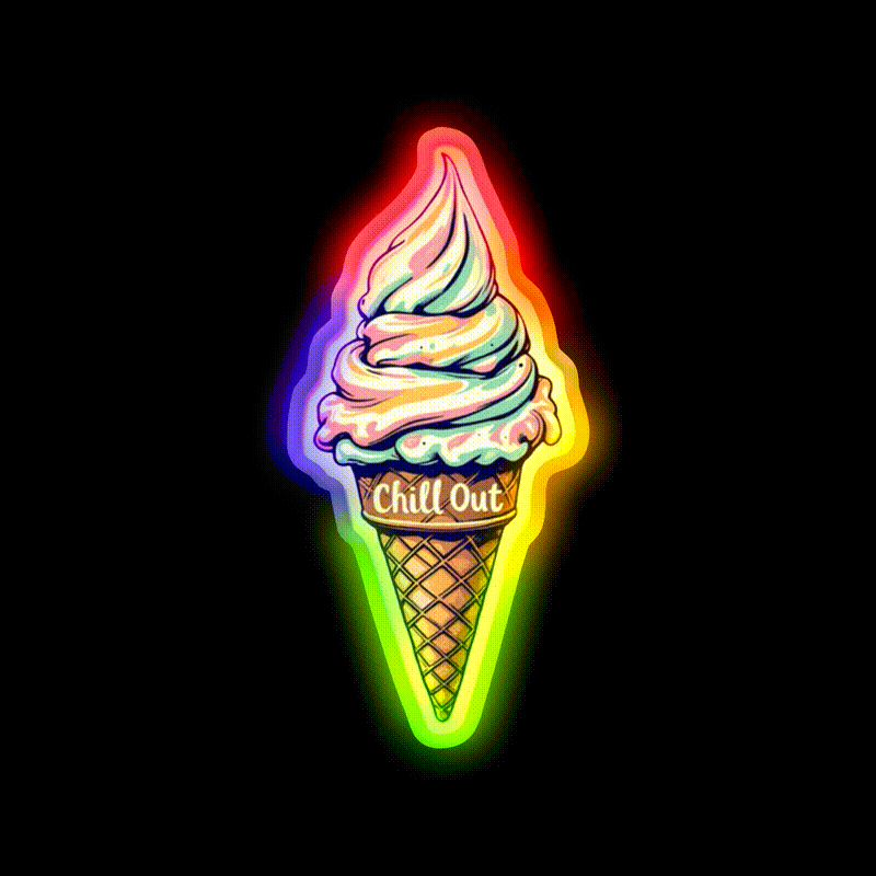 Chill Out Ice Cream Fast Food Led Neon Sign For Burger Place Rgb Color - LED neon sign close-up detail