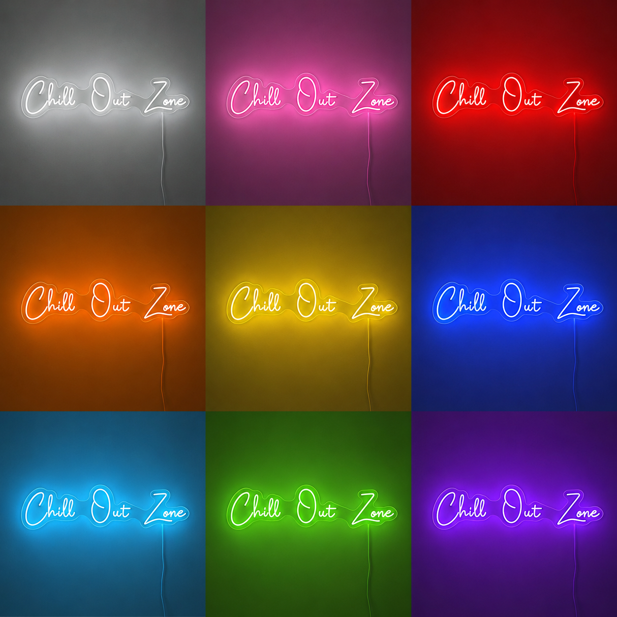 Chill Out Zone LED Neon Light Sign Vintage Style Neon Wall Decor LED Neon Sign color grid