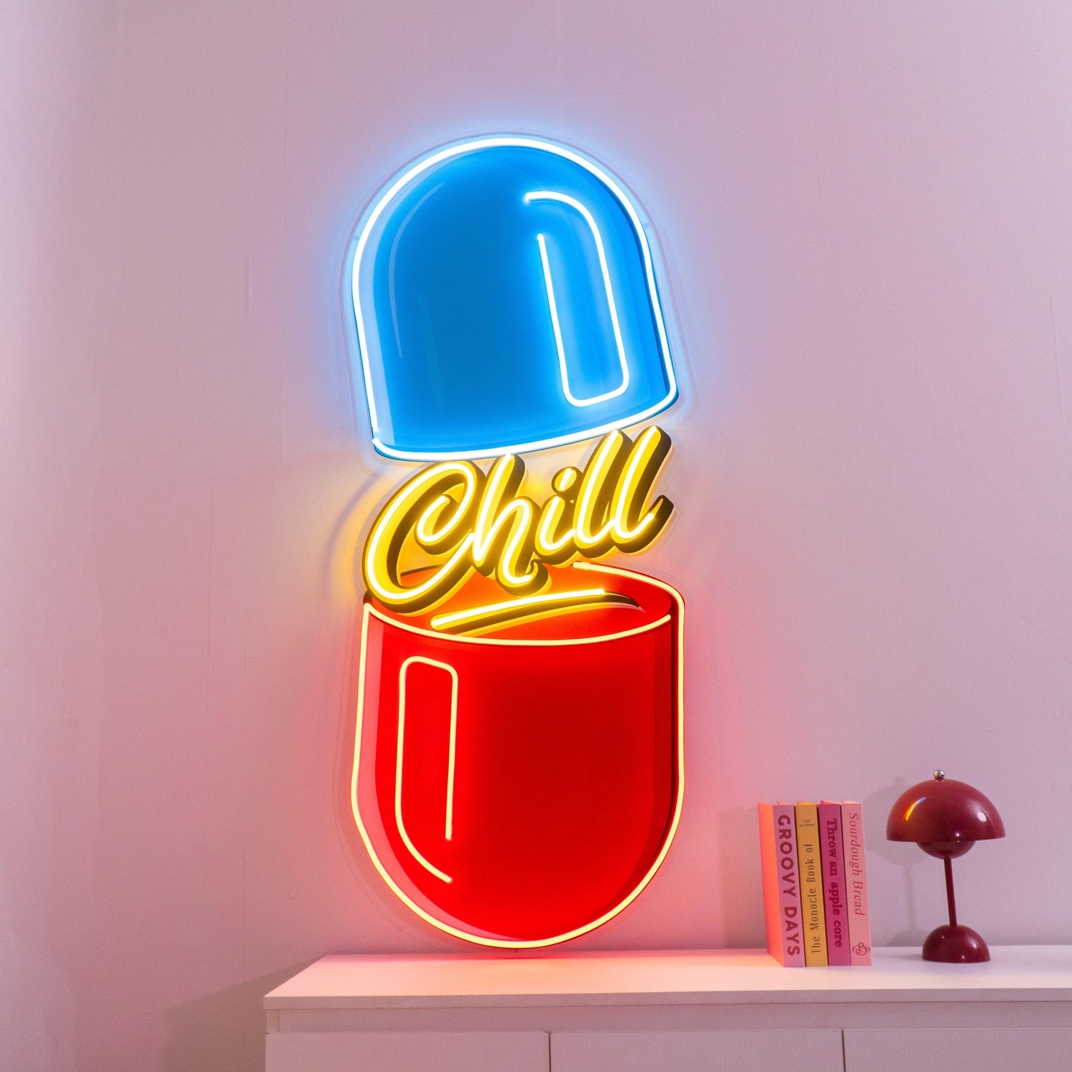 Chill Pill Blue Red Capsule Uv Printed Led Neon Sign For Studio Wall Art Gallery | Shineneon