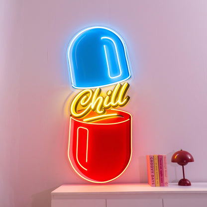 Chill Pill Blue Red Capsule Uv Printed Led Neon Sign For Studio Wall Art Gallery | Shineneon