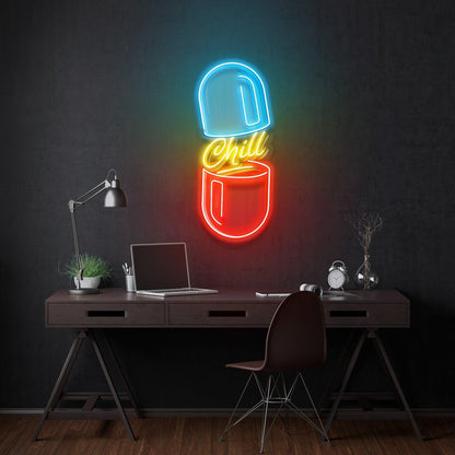 Chill Pill Blue Red Capsule Uv Printed Led Neon Sign For Studio Wall Art Gallery | Shineneon