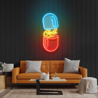 Chill Pill Blue Red Capsule Uv Printed Led Neon Sign For Studio Wall Art Gallery | Shineneon