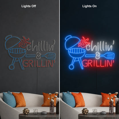 Chillin Grillin Neon Sign LED Neon Sign day and night comparison