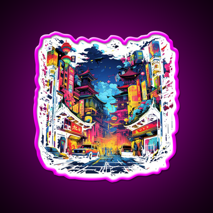 Chinatown Asian Cultural Led Neon Sign Wall Art For Home Rgb Color - Neon sign mounted on wall in room