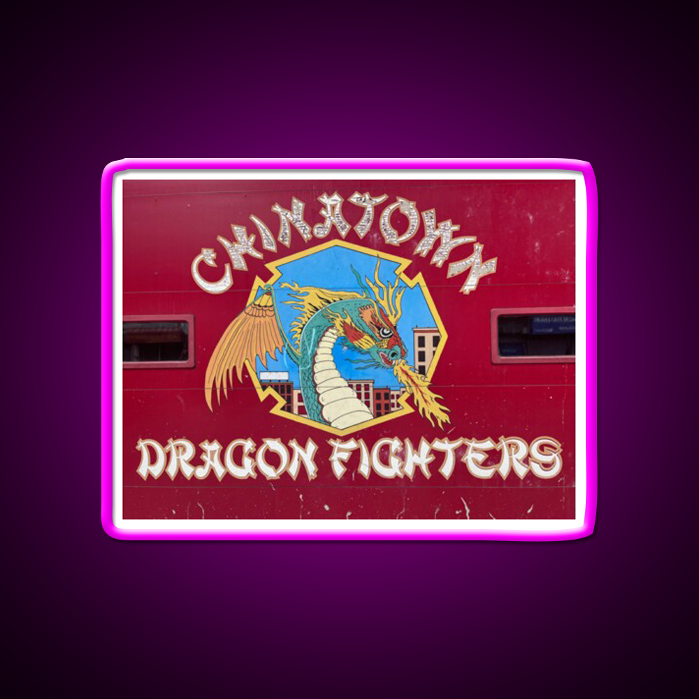 Chinatown Dragon Fighters Asian Cultural Led Neon Sign Rgb Color - Neon sign mounted on wall in room