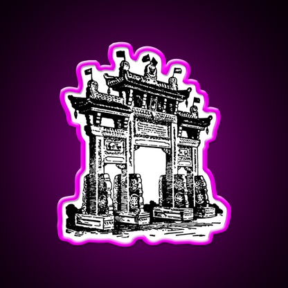 Chinatown Gate Asian Cultural Led Neon Sign Rgb Color - Neon sign mounted on wall in room