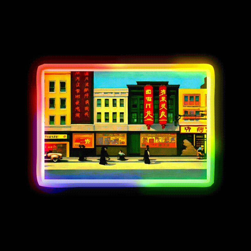 Chinatown Nyc Edward Hopper Style Asian Cultural Led Neon Sign Rgb Color - LED neon sign close-up detail