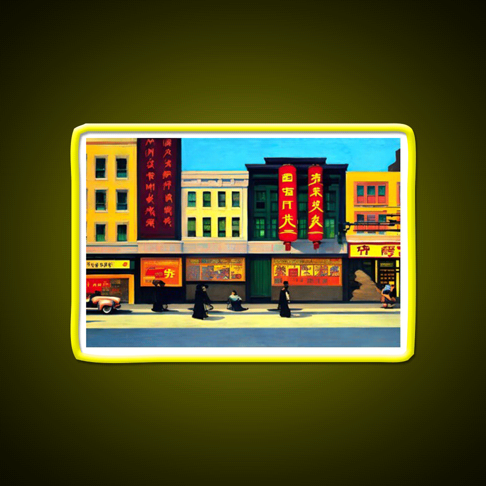 Chinatown Nyc Edward Hopper Style Asian Cultural Led Neon Sign Rgb Color - Custom LED neon sign front view