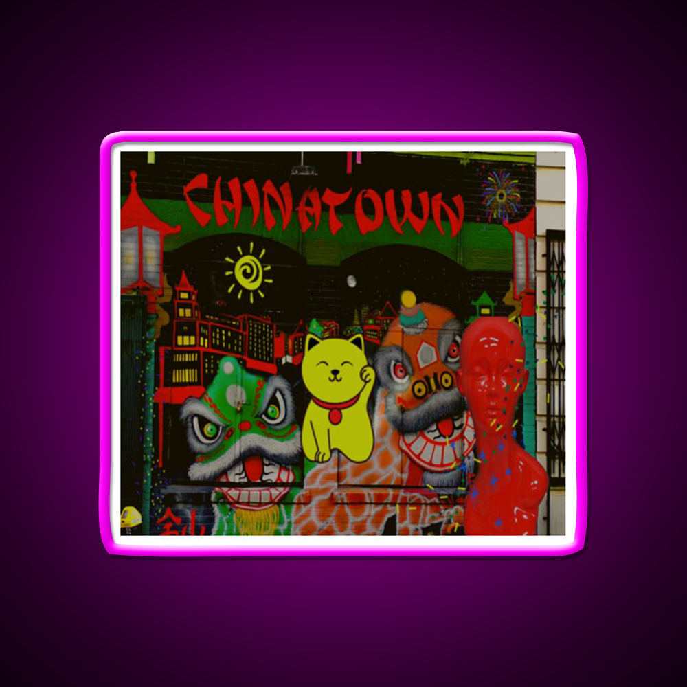Chinatown Postcard Asian Cultural Led Neon Sign Rgb Color - Neon sign mounted on wall in room