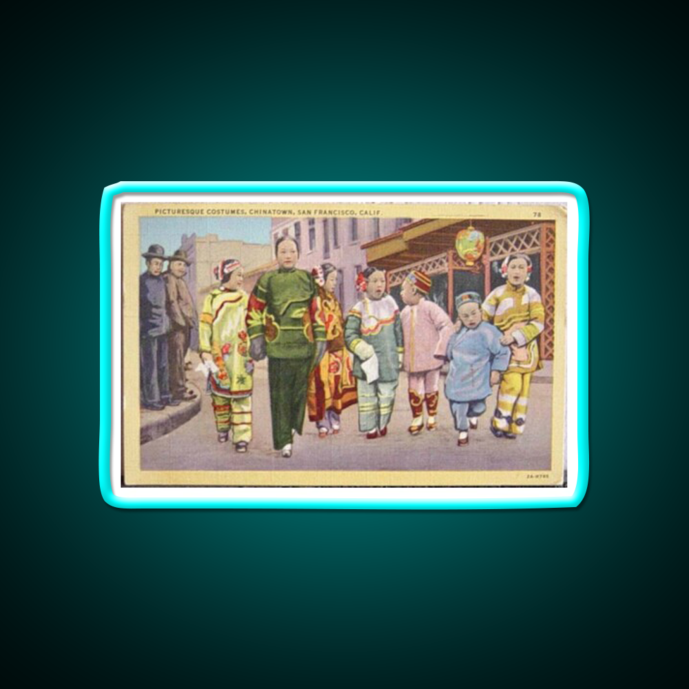 Chinatown San Francisco Antique Postcard Asian Cultural Led Neon Sign Rgb Color - Size and dimension reference