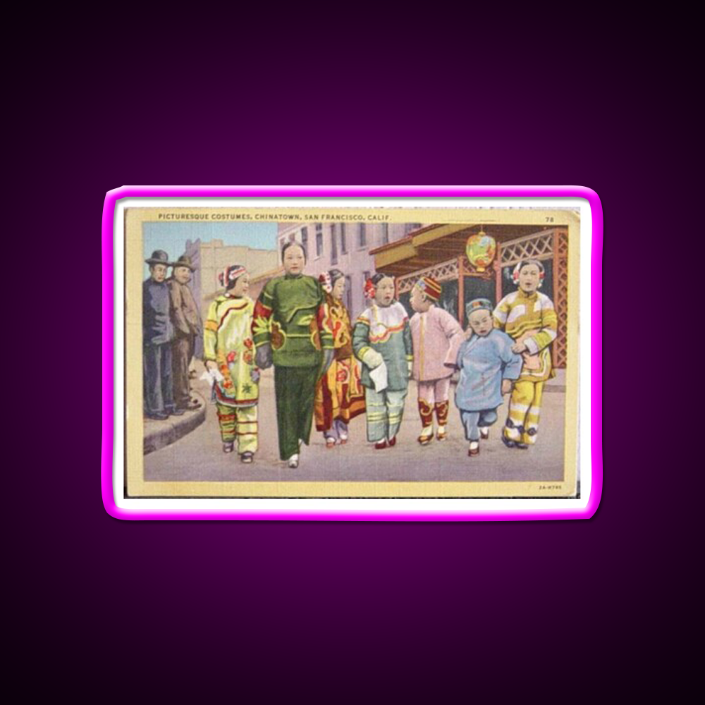 Chinatown San Francisco Antique Postcard Asian Cultural Led Neon Sign Rgb Color - Neon sign mounted on wall in room