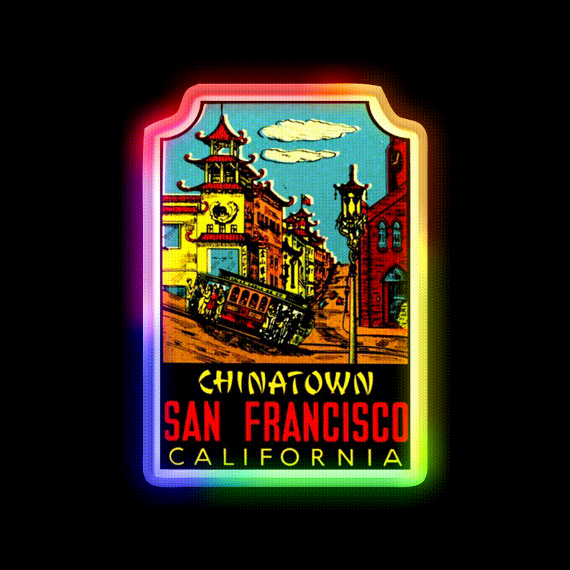 Chinatown San Francisco Vintage Travel Decal Asian Cultural Led Neon Sign Rgb Color - LED neon sign close-up detail