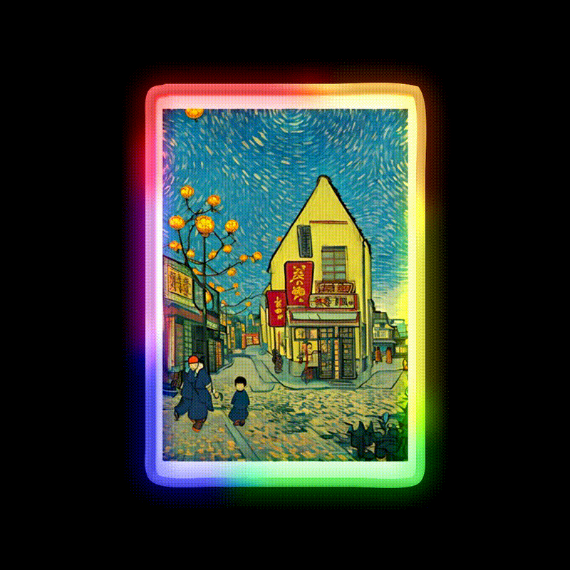 Chinatown Vincent Van Gogh Style Asian Cultural Led Neon Sign Rgb Color - LED neon sign close-up detail