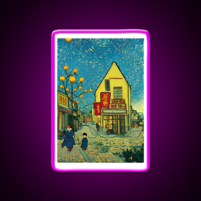 Chinatown Vincent Van Gogh Style Asian Cultural Led Neon Sign Rgb Color - Neon sign mounted on wall in room