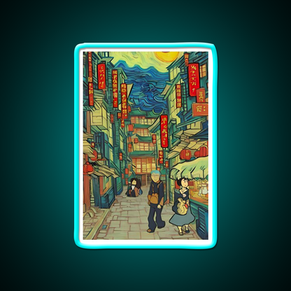 Chinatown Vincent Van Gogh Style Asian Cultural Led Neon Sign Wall Art Rgb Color - Size and dimension reference