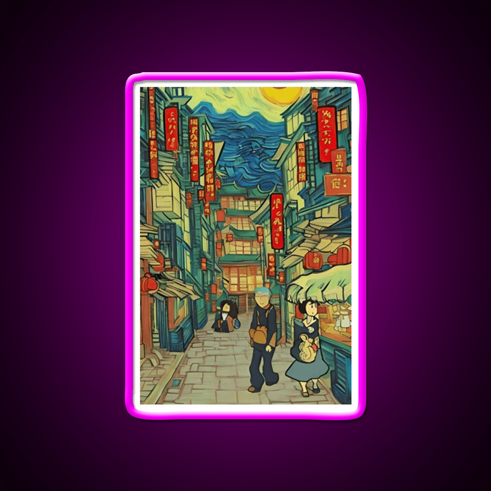 Chinatown Vincent Van Gogh Style Asian Cultural Led Neon Sign Wall Art Rgb Color - Shineneon